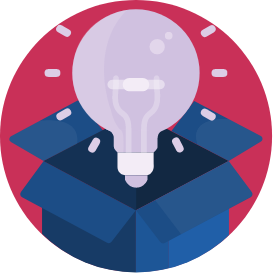 An illustration of a light-bulb emerging from an open box - denoting enthusiasm, ideas and thinking.